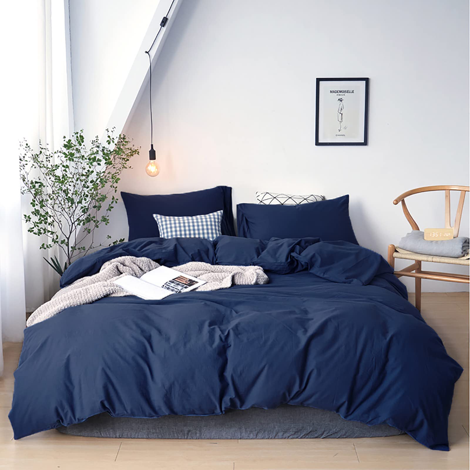 Cottonight Navy Blue Comforter Set King Men Women Dark Blue Bedding Comforter Set Solid Navy Blanket Quilts Cotton Ultra Soft Br